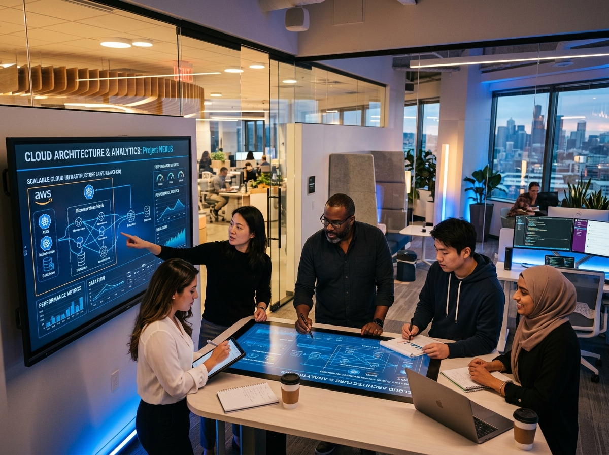 ZenixAI engineering team collaborating on cloud software architecture
